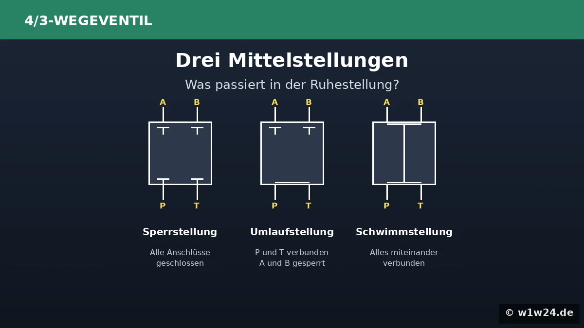 Mittelstellungen 4/3-Wegeventil: Sperr-, Umlauf- und Schwimmstellung