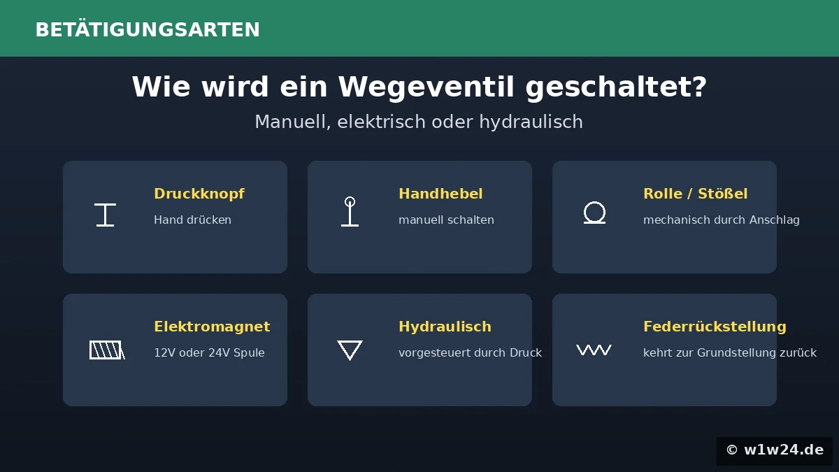 Betätigungsarten von Hydraulikventilen: manuell, elektrisch, hydraulisch